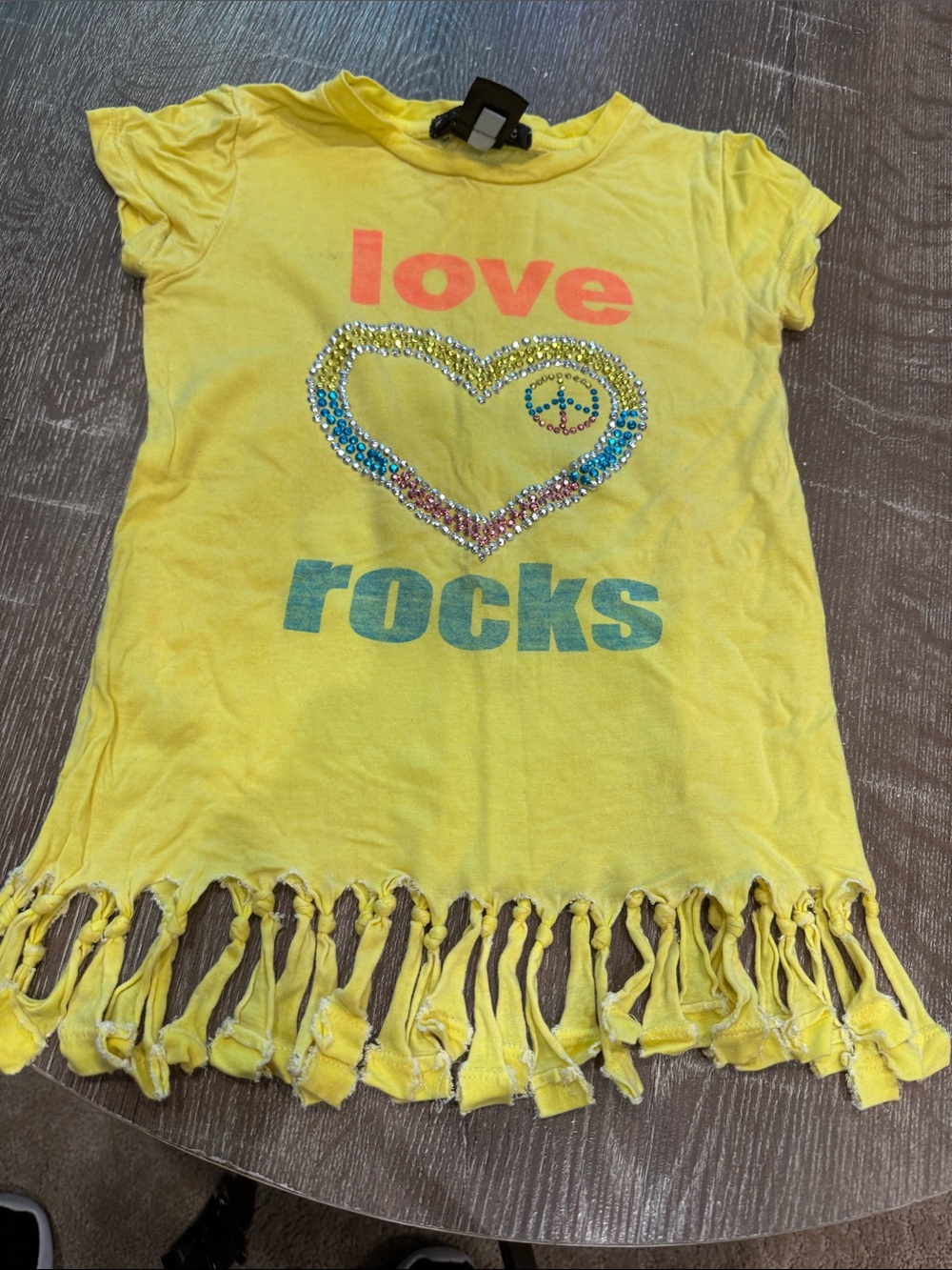 Flowers by Zoe Yellow 'Love Rocks' Rhinestone Heart Fringe Tee